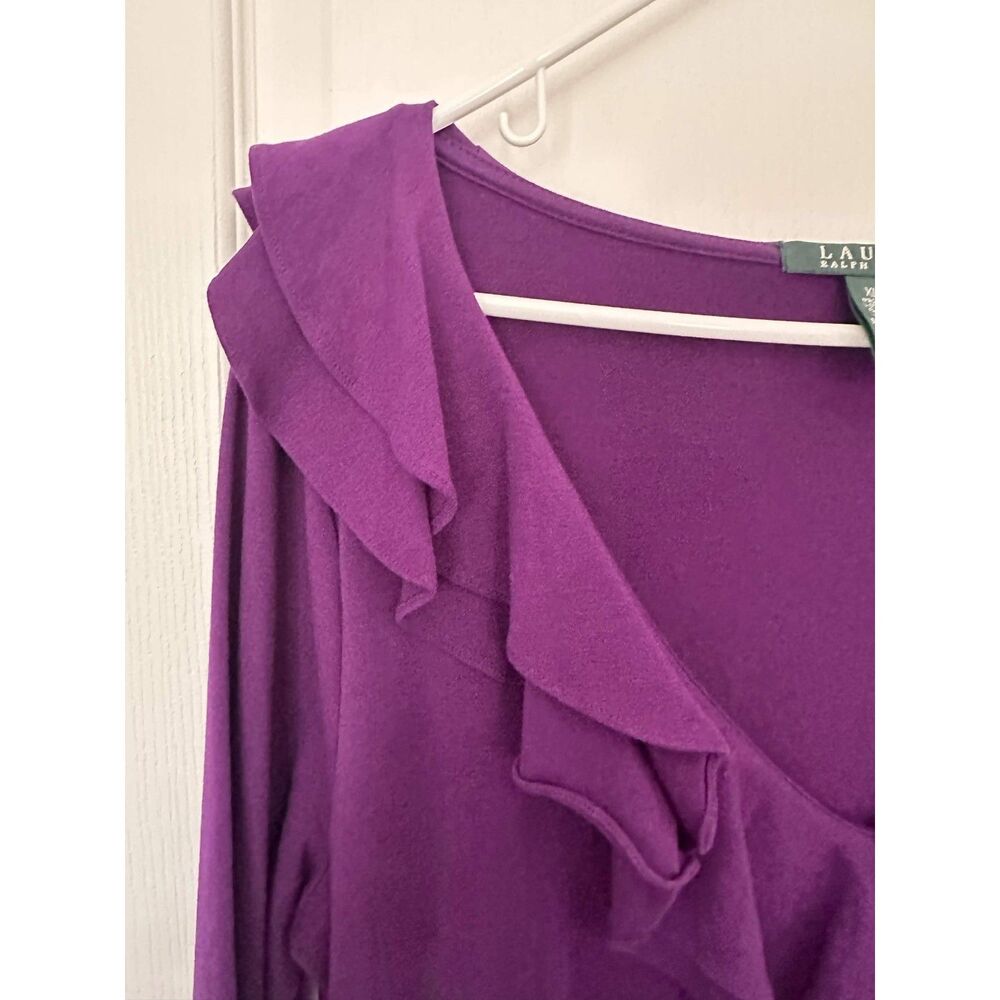 Lauren Ralph Lauren Purple Ruffle V-Neck Jersey Dress XL - Cotton Modal - Picture 5 of 6